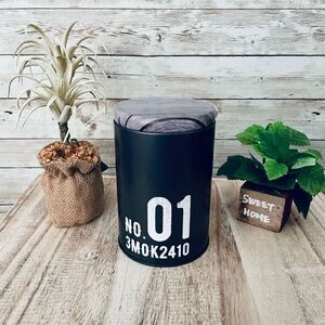 NWT Daiso Gorgeous No 01 3MOK2410 Grey Metal Canister Reclaimed Pattern Wood Lid